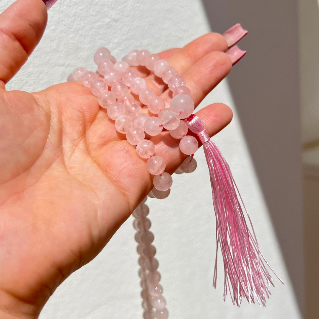 Japamala Quartzo Rosa, para Amor Próprio e Equilíbrio Emocional.