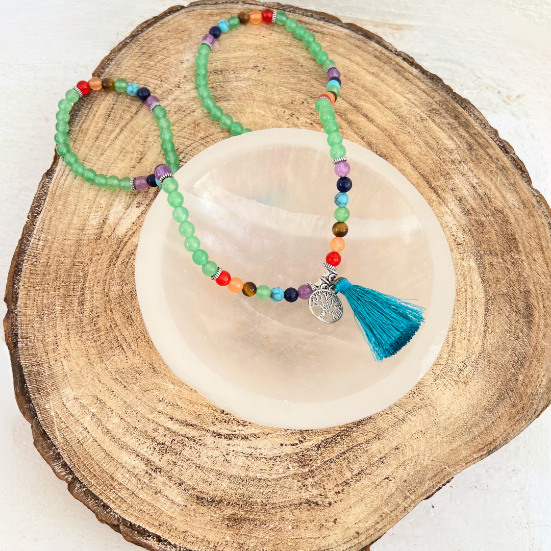 Japamala Ágata Verde 7 Chakras perfeita para ativação dos chakras e transformação profunda