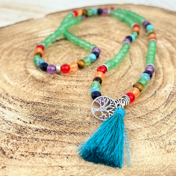 Japamala Ágata Verde 7 Chakras com propriedades curativas das pedras naturais