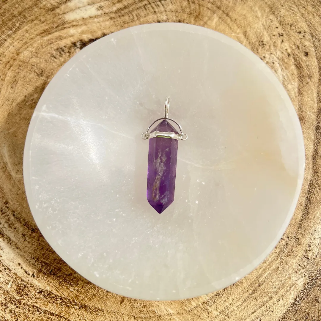 Pendente cristal ametista biterminado roxo intenso natural polido