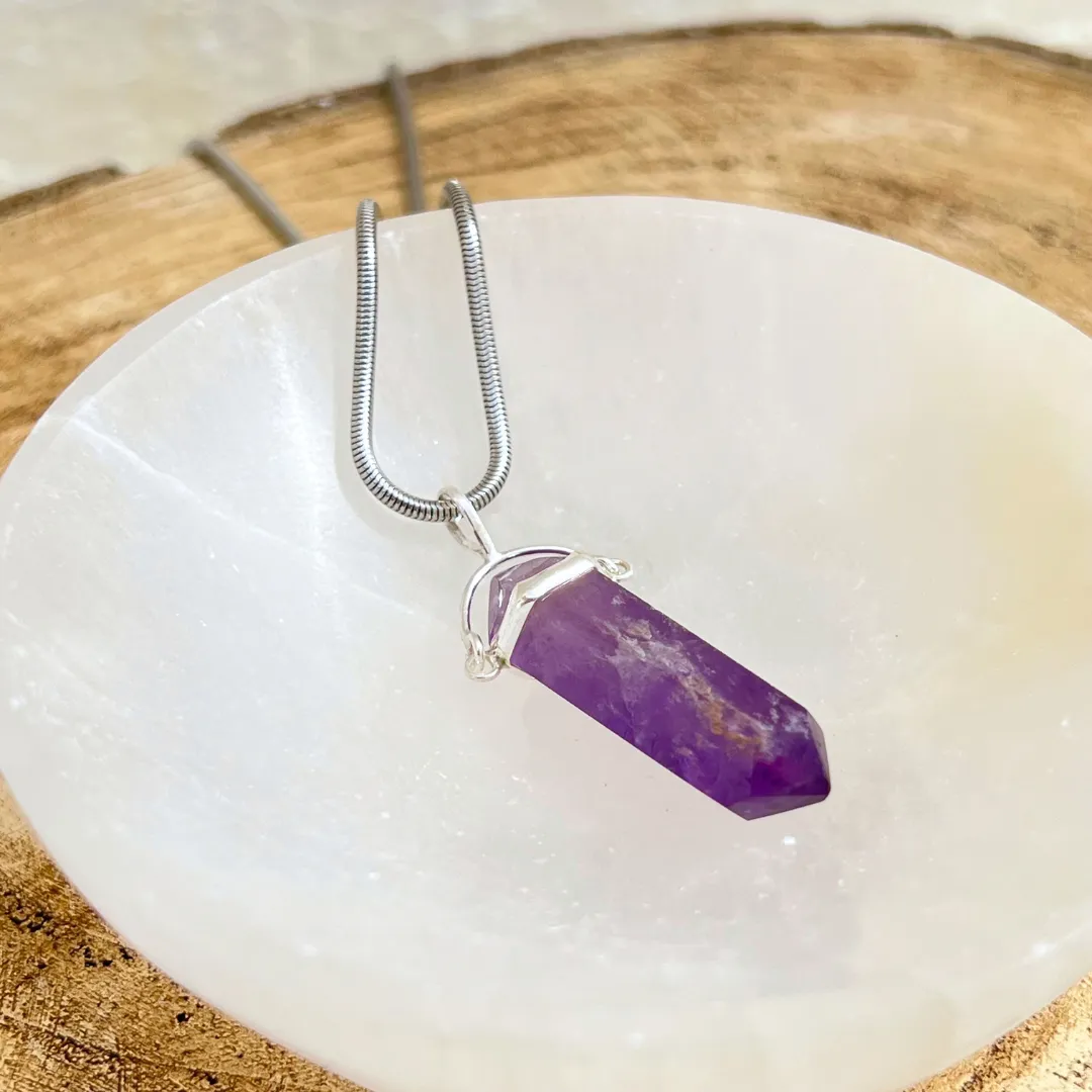 Cristal ametista biterminado pendente roxo translúcido natural