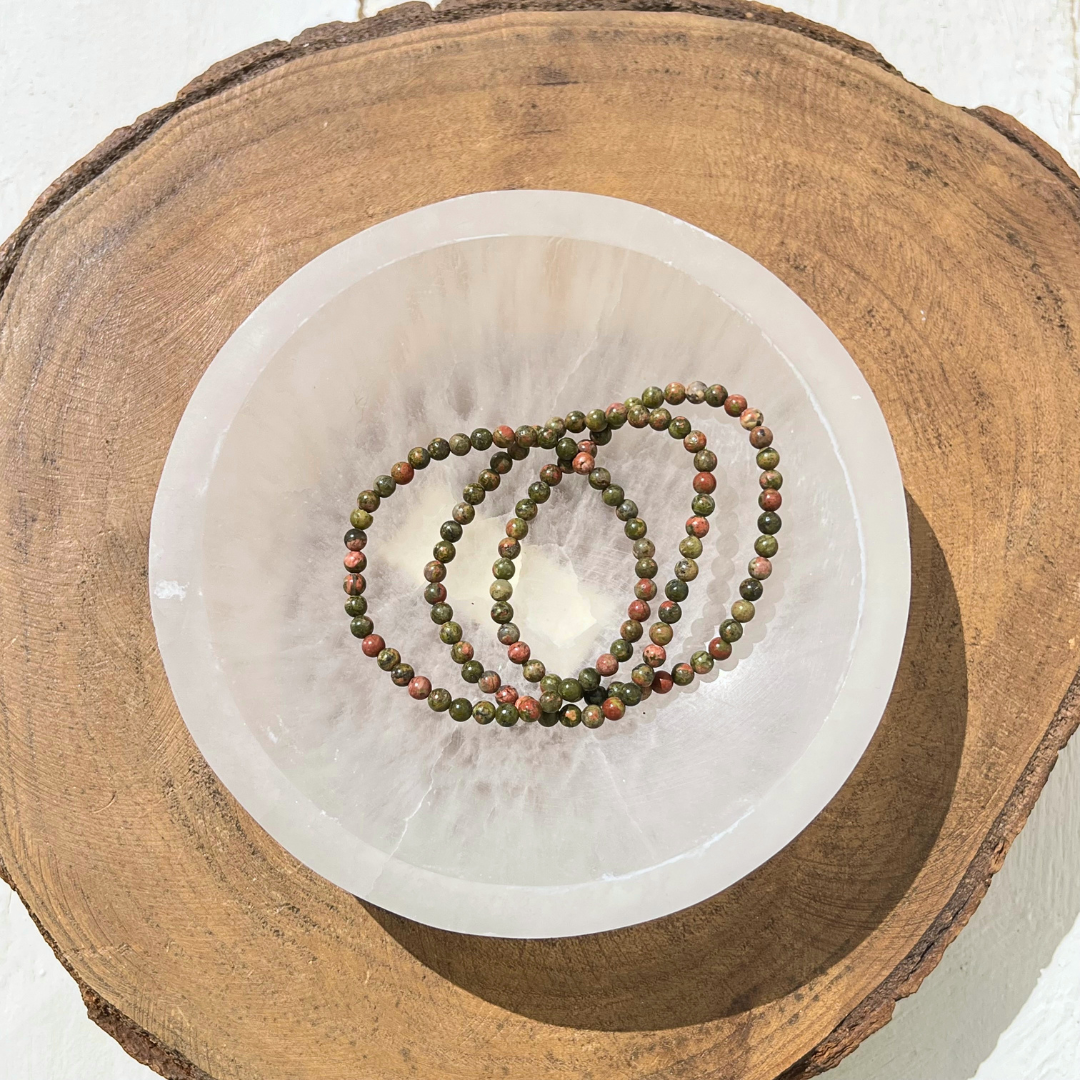Pulseira Unakite 4mm disponivel na Sol Lua Milfontes