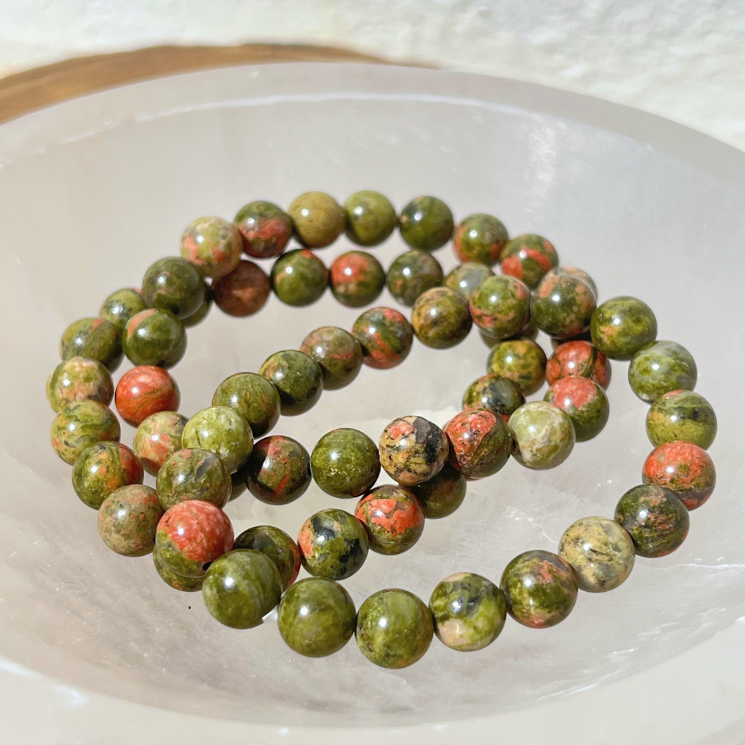 Pulseira Unakite 8mm disponivel na Sol Lua Milfontes