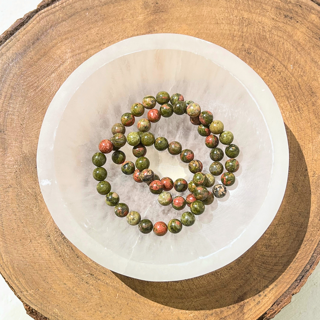 Pulseira Unakite 8mm Um Cristal Transformador.