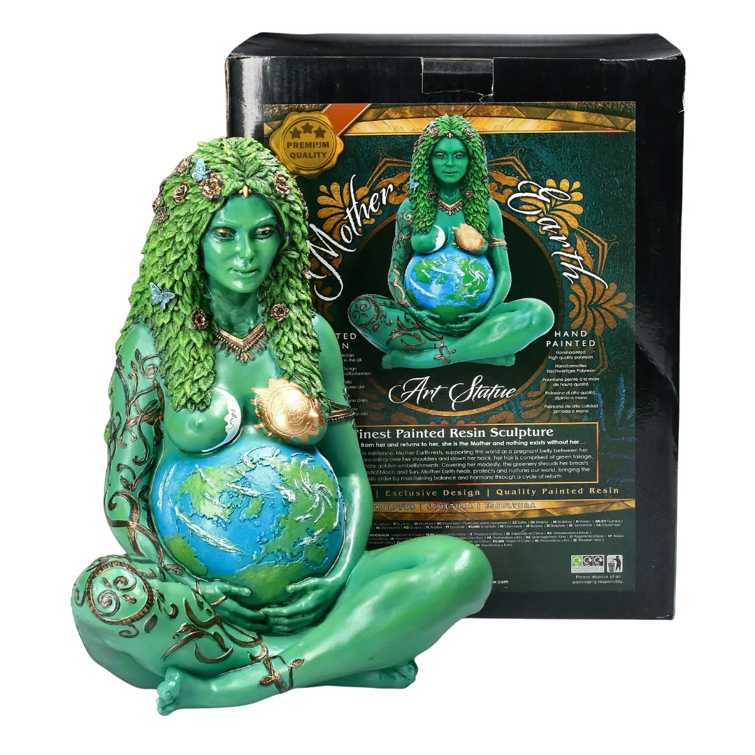 Estátua Gaia pintada símbolo de fertilidade e abundância