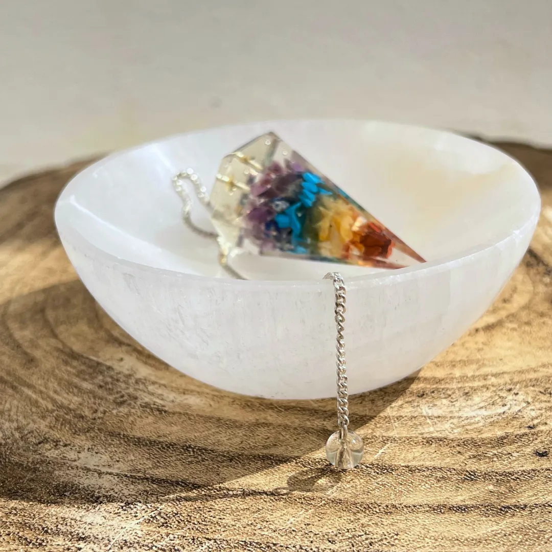 Cristais dos 7 chakras em pêndulo orgonite natural colorido