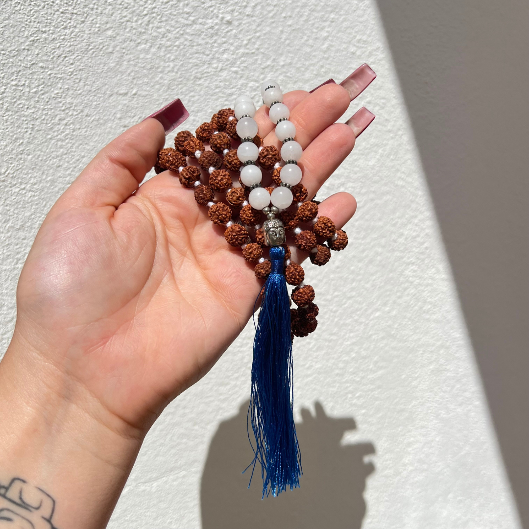 Japamala Quartzo Cristal e Rudraksha disponivel na Sol Lua Milfontes