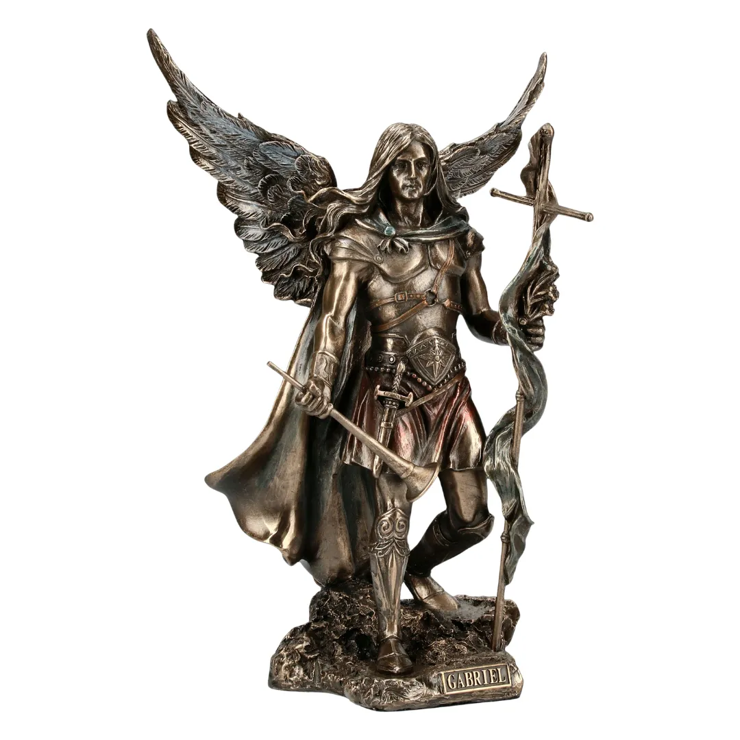Estátua completa Arcanjo Gabriel energia espiritual e proteção