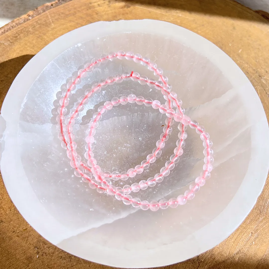 Pulseira Cristal Quartzo Rosa com contas de 4 mm