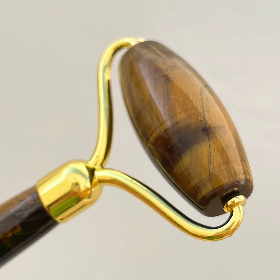 Roller de olho de tigre polido natural para massagem facial