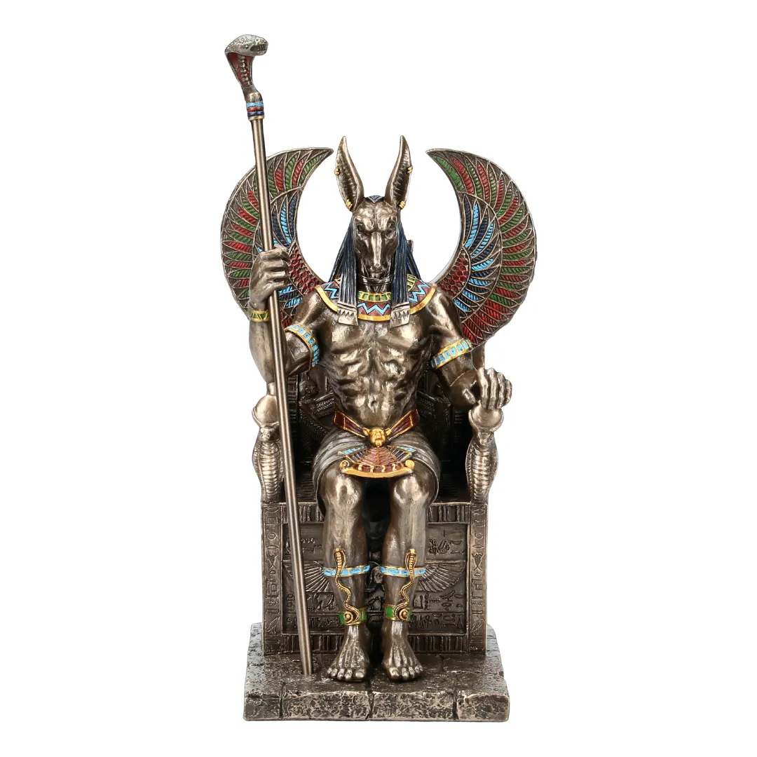 Estátua completa Anúbis sentado decoração espiritual egípcia