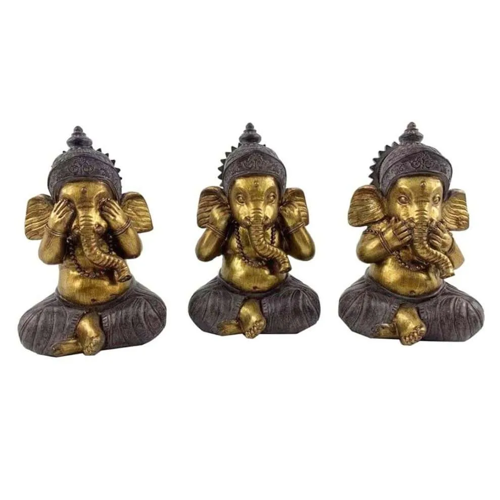 Estátuas Ganesha em modo cego, surdo e mudo