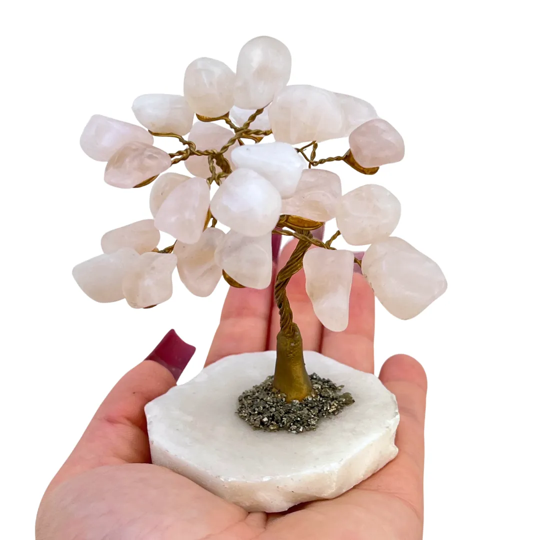 Árvore de quartzo rosa 10cm em pedras naturais para decoração espiritual