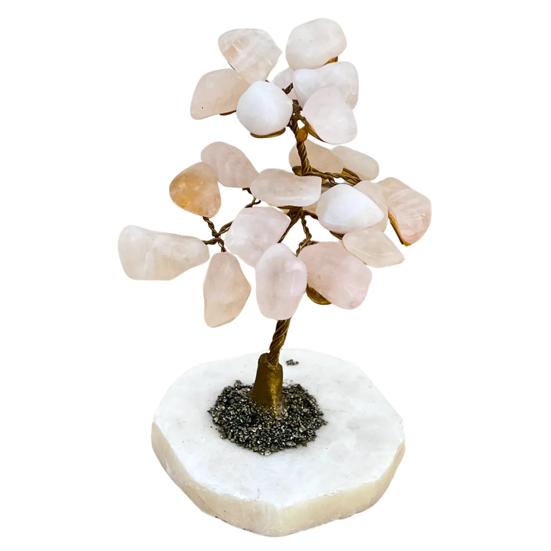 Árvore quartzo rosa 10cm decorativa para energia positiva e bem-estar