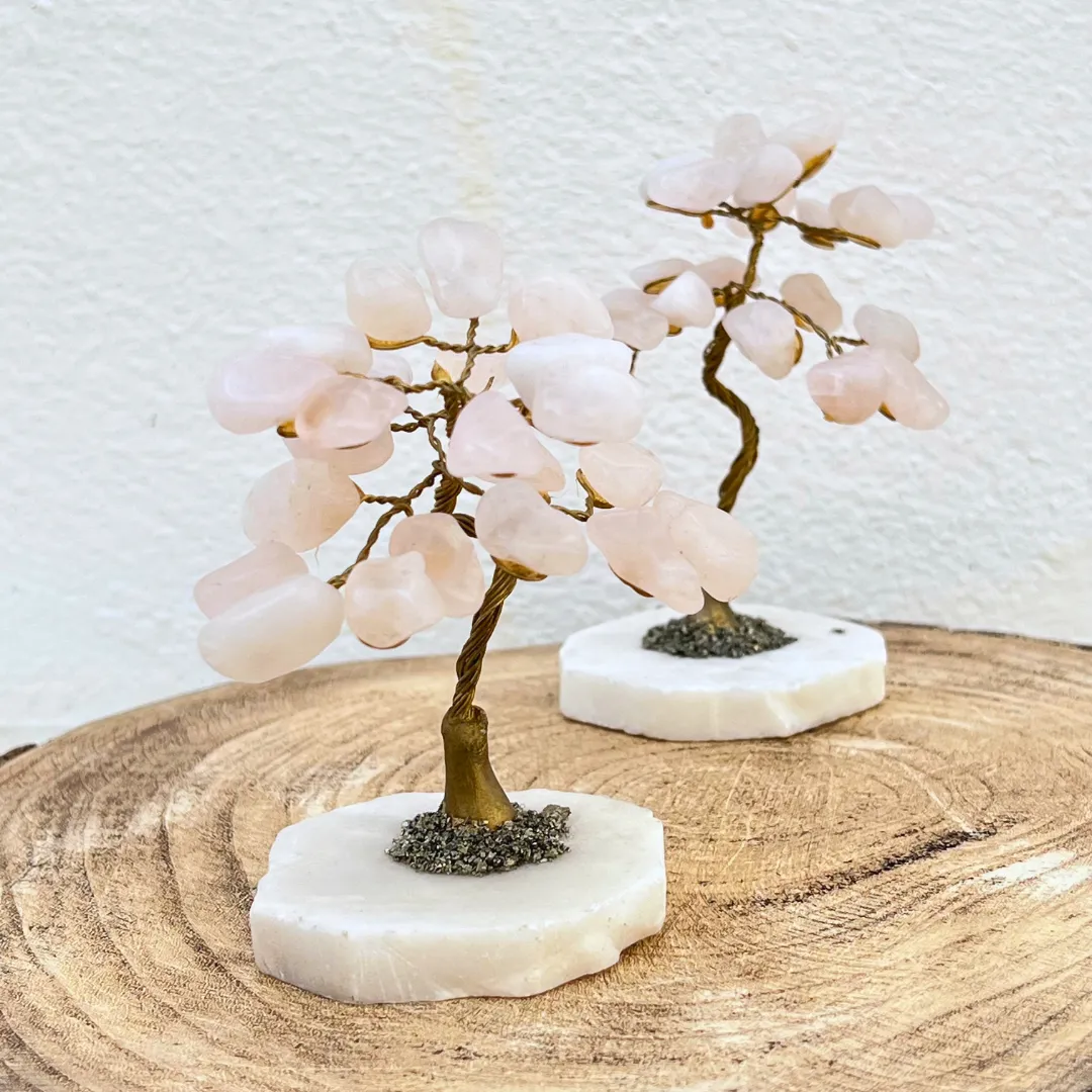 Árvore de quartzo rosa 10cm com cristais naturais para amor e harmonia