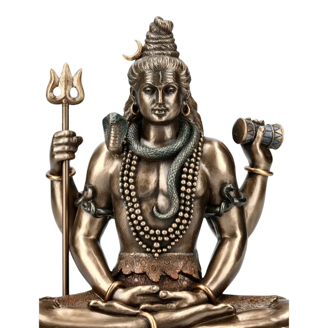 Escultura espiritual de Shiva em posição sagrada com energia de destruição e renascimento