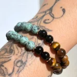 Pulseira Olho de Tigre, Turquesa e Ónix - 8mm