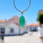 Pendente Safira Verde Oval - Prata