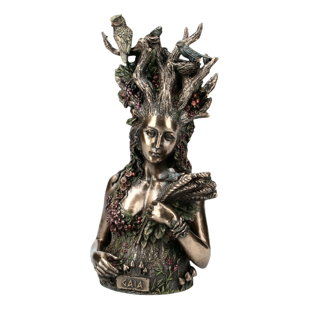 Estátua espiritual de Gaia representando proteção da Terra
