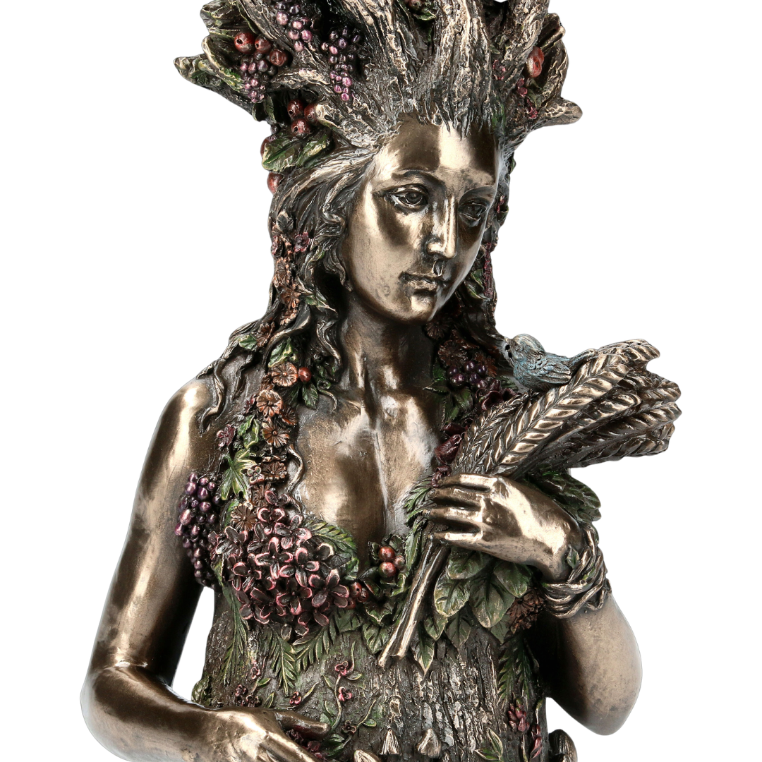 Estátua de Gaia decorativa simbolizando energia da Mãe Terra e espiritualidade