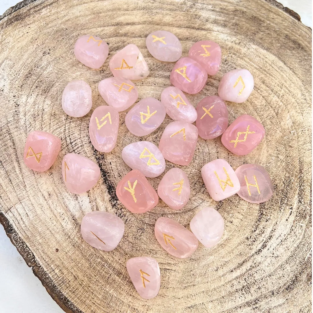 Runas Quartzo Rosa, cristal 100% natural