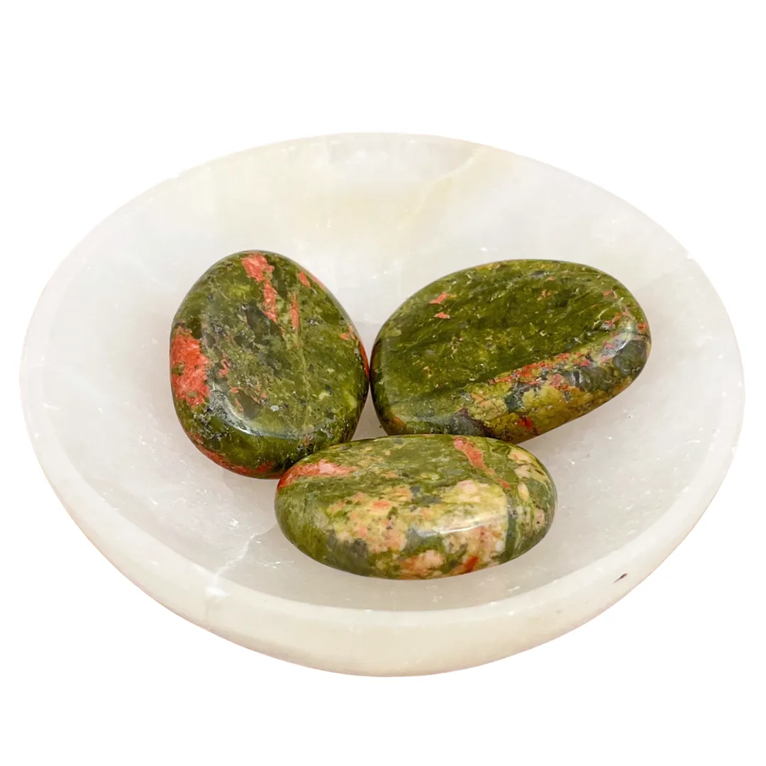 Unakite plano decorativo em cristal natural para proteção e equilíbrio