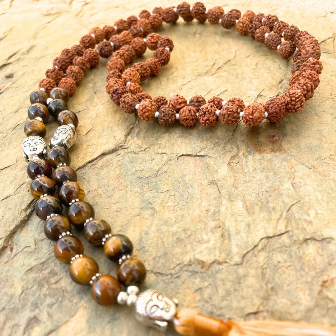 Japamala Rudraksha e Olho de Tigre - 8mm