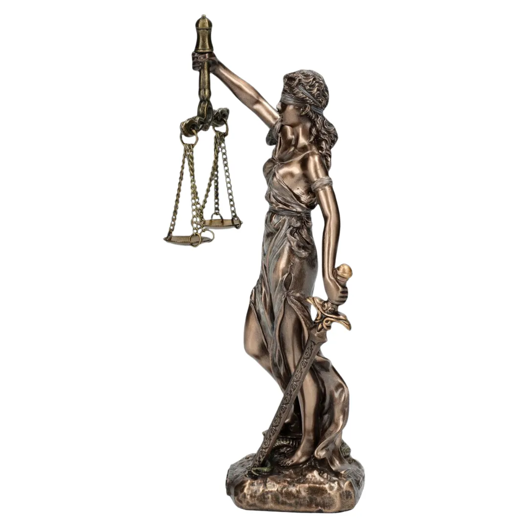 Estátua da Justiça com acabamento envelhecido estilo vintage para decoração interior