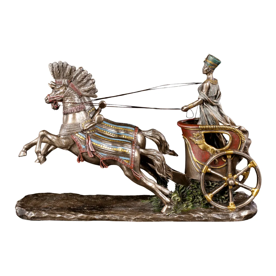 Escultura de Nefertiti com carro em estilo egípcio antigo e energia mística