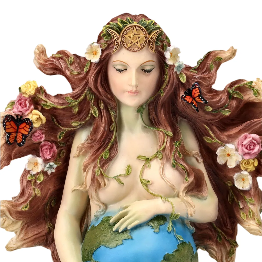 Estátua de Gaia decorativa representando equilíbrio e harmonia energética