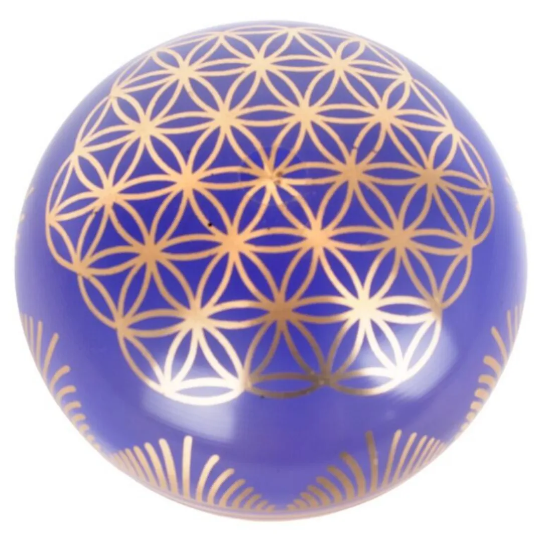 Interior da Taça Tibetana Flor da Vida Azul com padrão Flor da Vida em dourado