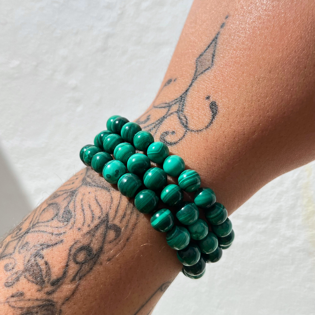 Pulseira Malaquite 8mm disponivel na Sol Lua Milfontes