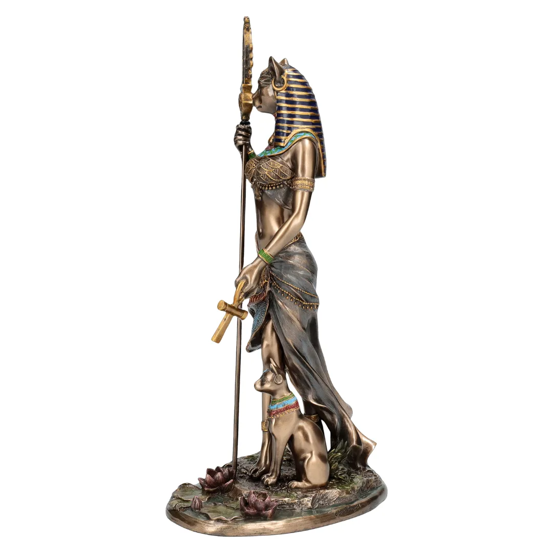 Estátua de Bastet decorativa para altar espiritual e proteção energética