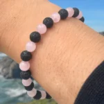 Pulseira Pedra Lava e Quartzo Rosa – 6mm