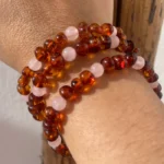 Pulseira Âmbar Conhaque e Quartzo Rosa – 5mm Adulto