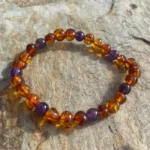 Pulseira Âmbar Conhaque e Ametista - 5mm Bebé