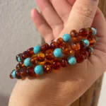 Pulseira Âmbar Conhaque e Turquesa – 5mm Adulto