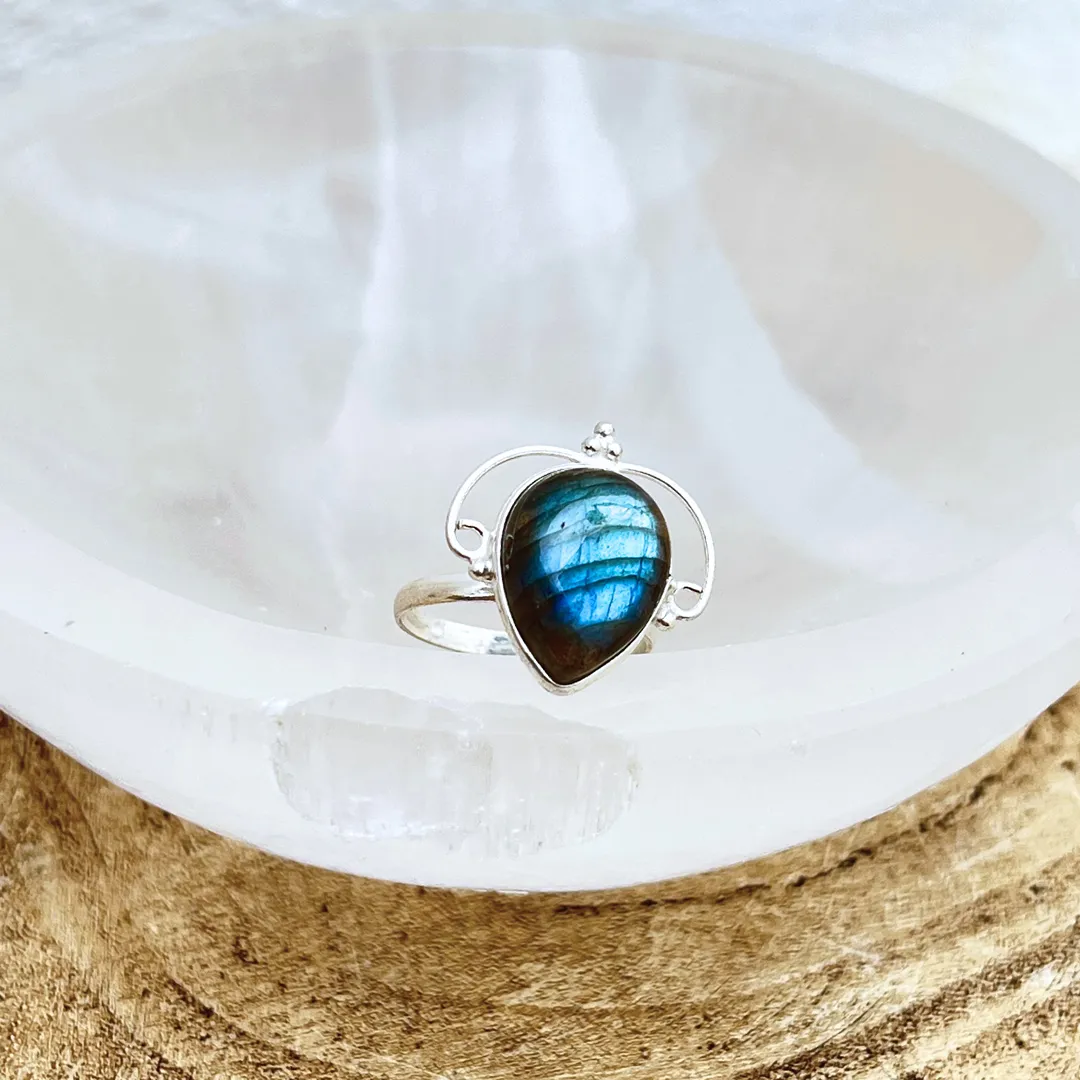 Anel Labradorite , cristal da intuição