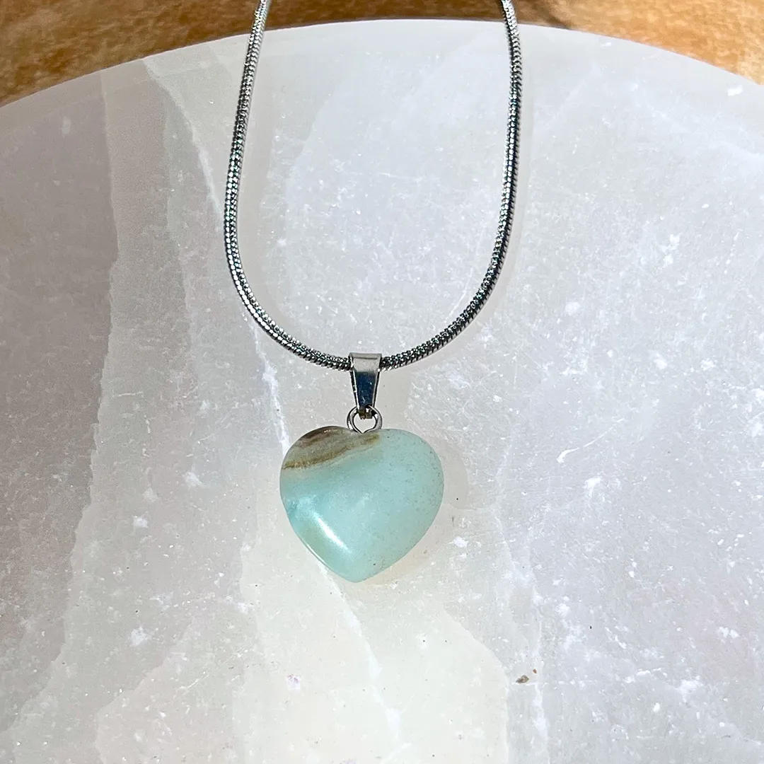 Pendente Coração Amazonite Multicolor, pedra da comunicação