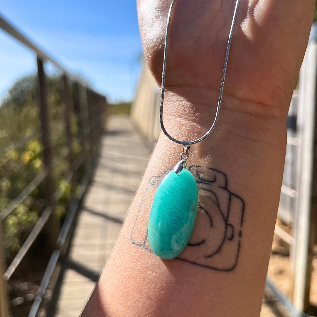 Pendente Amazonite Plano , pedra da comunicação